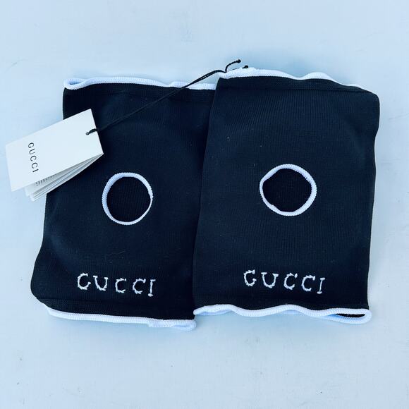 New Gucci Knee Pads Black Logo GG Runway Shira Kneepads Tags Designer Authentic - Picture 8 of 9
